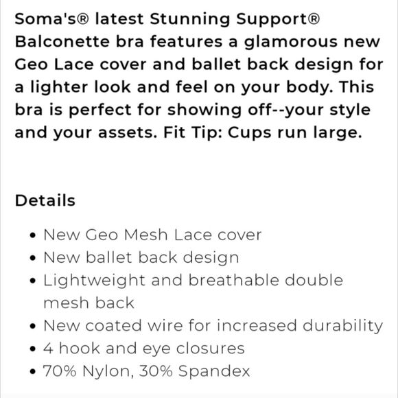 Chantelle Bra Geo Lace Balconette Bra 32 C, Navy Lace Light Padding is - Picture 4 of 11